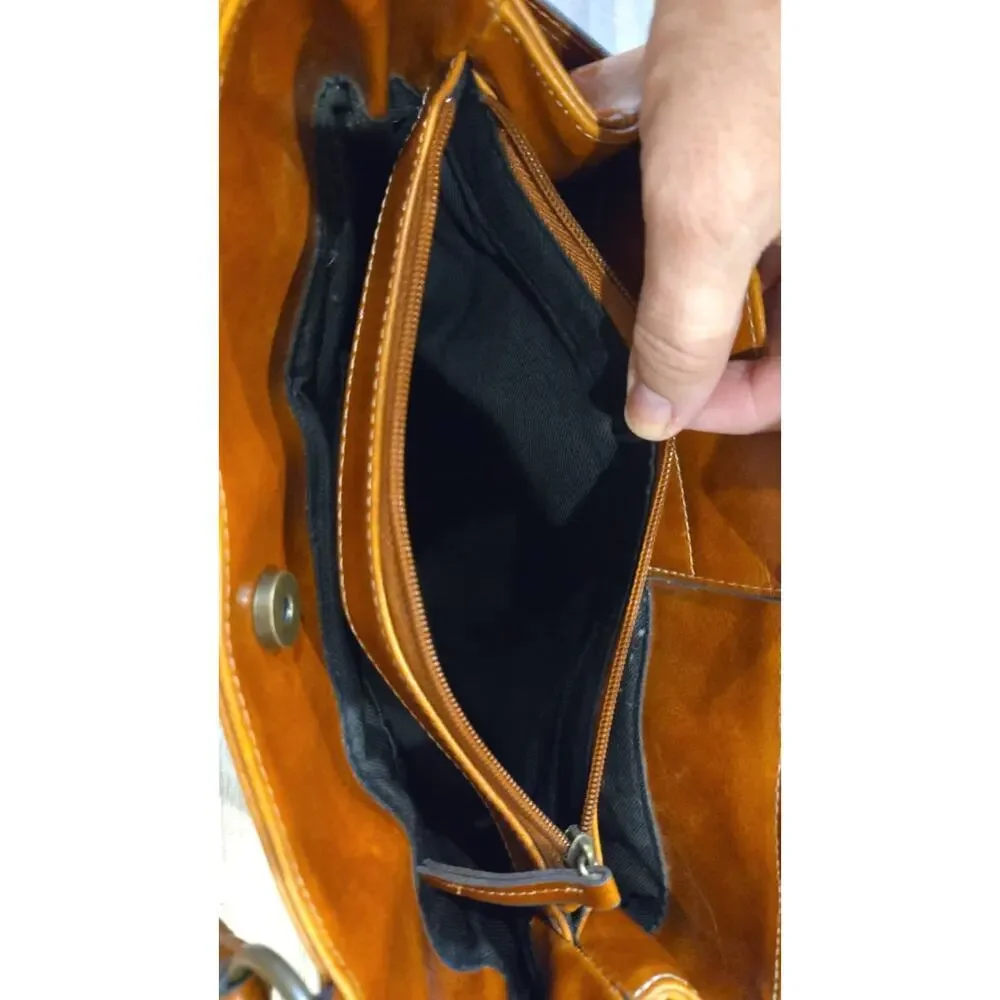 Giani Bernini Women's Saddle Brown Leather‎ Satchel Bag with Turn Lock Closure